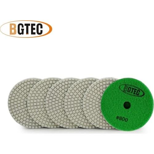 BGTEC 4inch 6pcs #800 wet diamond flexible polishing pads for granite, marble, ceramic grinding disc