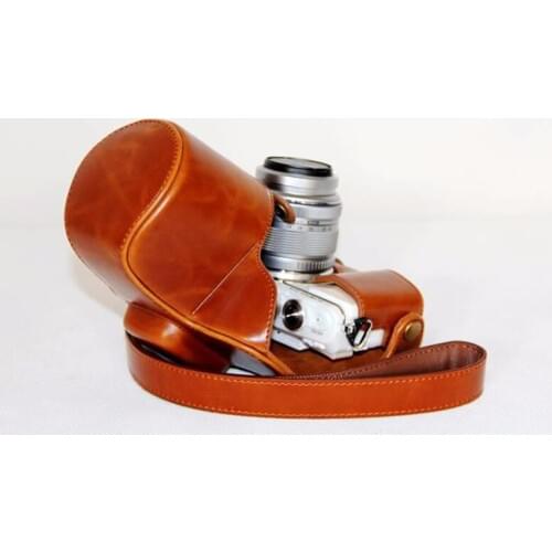 PU Leather Camera Case Bag shell For Olympus PEN E-PL3 EPL3 EPM1 E-PM1 14-42mm lens with shoulder strap