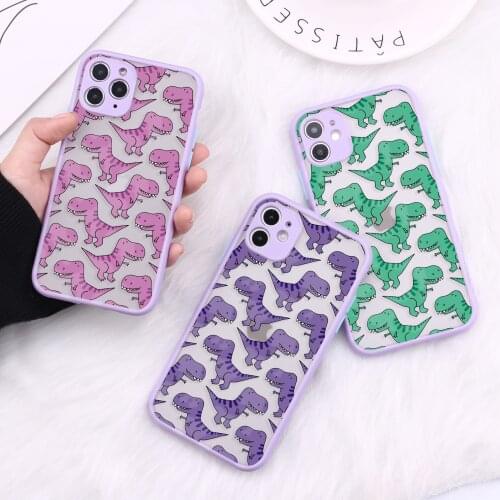 Cartoon Dinosaur Phone Case for iPhone 11 Pro XR XS Max Case 7 8 Plus 12 Mini Pro Max SE 2020 Shockproof Cover Matte Bumper Case