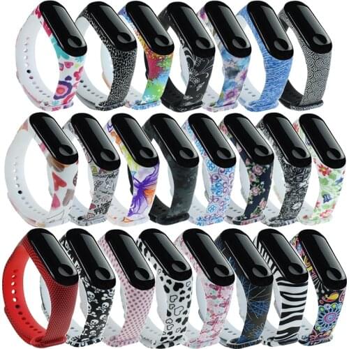 For MiBand 4 Strap Replacement Bracelet for Xiaomi Miband 3 4 Universal Silicone Watch Wrist Strap Colorful Flowers For Mi3 Belt