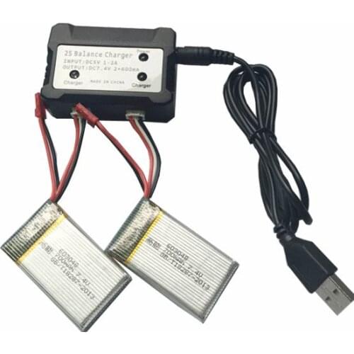 Ewellsold 7.4V 700mAh Li-polymer battery*2pcs+ balancer charger for X600 F46 X601H JXD391V RC Quadcopter RC drone
