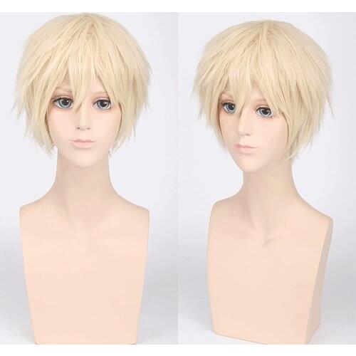 FGY Short Wave Curly Golden Band Bangs Wig Brown Purple Mens Synthetic Wig Ladies Anime Cosplay Party Natural Wig