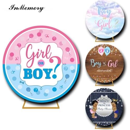 InMemory Gender Reveal Round Circle Backdrop Cover Boy Or Girl Blue Pink Baby Shower Party Photography Background Customized