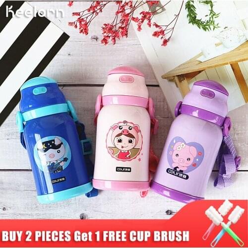 Keelorn 380ml New childrens mug Cartoon strap sippy 304 stainless steel Thermos Vacuum Flask Water Bottle Insulated Bottles