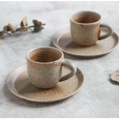 KINGLANG Retro Style Hand-Painted Mug Coffee Milk Mug with Saucer Breakfast Mug