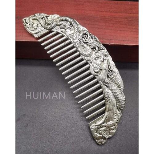 Collectibles Decorated Miao Silver Handwork Carved Dragon Comb Decoration Comb Hair Comb Mascot Metal Handicrafts#2
