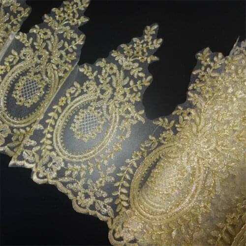 Delicate Free-shipping 6Yards Wedding Dress Cording Lace Applique Light Gold Thread Embroidery Lace Accessories Trim LJ0054
