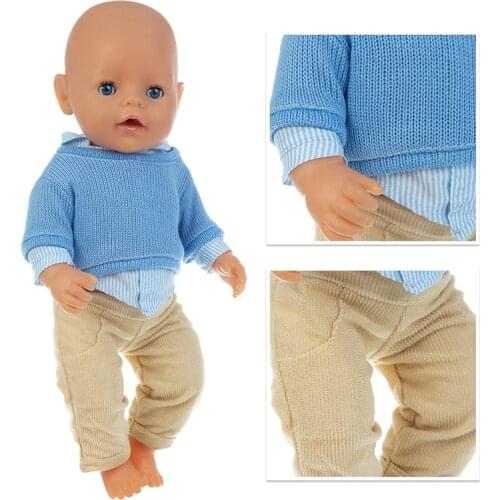 Baby New Born Fit 17 inch 43cm Doll Clothes Accessories Blue Sweater Suit For Baby Birthday Gift