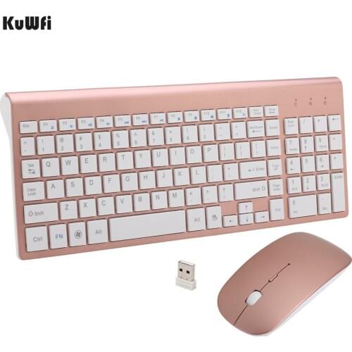 KuWFi Wireless Keyboard and Mouse With USB Receiver 102 Keys Ultra Thin For PC Laptop Gaming Home Keyboard Mouse 1Set