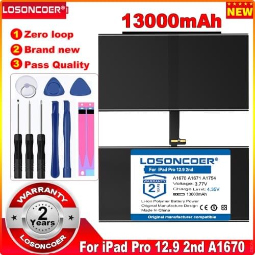 LOSONCOER 0 Cycle 100% New A1670 A1671 A1754 13000mAh Battery for iPad Pro 12.9 2nd A1670 A1671 A1754 Batteries