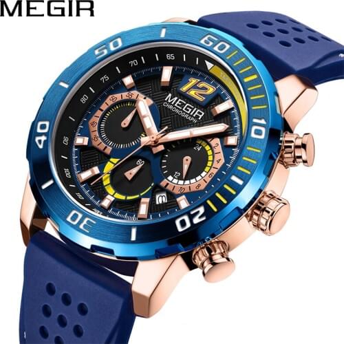 MEGIR Watches Mens 2020 Top Brand Luxury Waterproof Sports Watch for Men Blue Army Military Mens Wristwatch Clock reloj hombre