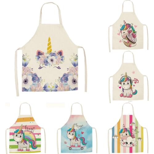 Unicorn Printed Multifunction Antifouling Kitchen Aprons lovers Cotton Linen men women Chef Cooking Apron Cleaning 68*55 0040