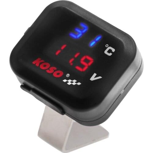 High quality 2 In 1 KOSO Motorcycle Voltmeter Temperature Meter Racing Voltage Gauge Display Gear Indicato USB Charger Universal