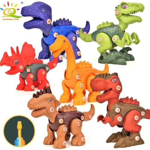 HUIQIBAO DIY Screw Nut Dinosaur Assembly Screwing Blocks Tyrannosaurus Raptor Triceratops Building Construction Toy for Children