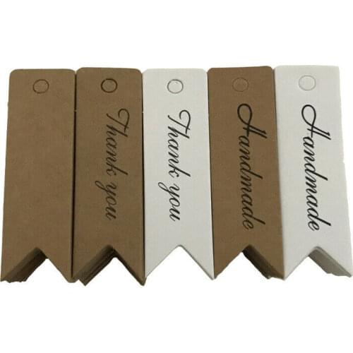 100Pcs Handmade/Thankyou Small Label Blank Tags Chocolate Packaging Card DIY Apparel Sewing Fabric Gift Tag Retro Baking Label