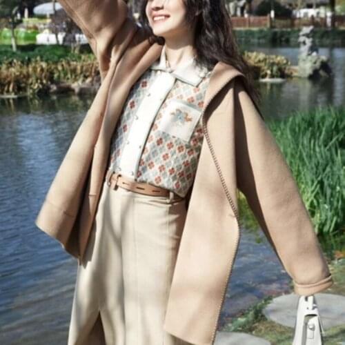 Hstar young lady spring autumn new fashion plaid short slimy knitting tops long sleeve designer embroidery cardigans