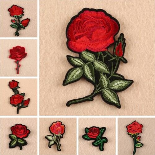 New arrive rose red rose embroidery patch applique iron applications on clothing sticker for clothes Tops Flowers Applique