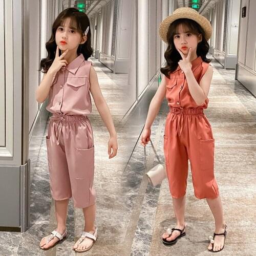 4-9 Years Children Girls Clothes Set Sleeveless T-Shirt +Cropped Short Pants Summer Fashion Outfit Kids Girls Clothes Suit