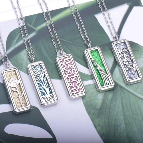 Aromatherapy Necklace Square Stainless Steel Essential Oil Diffuser Necklace Pendant Perfume Dissemination locket Sweater Chain