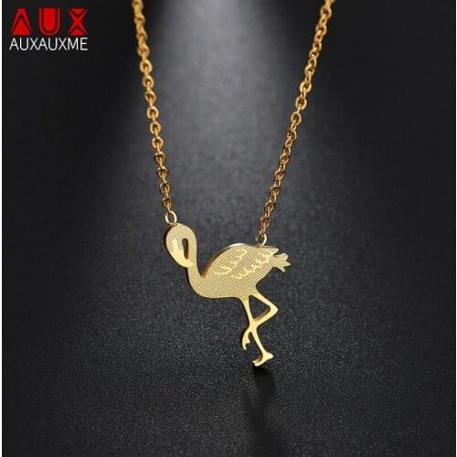 Auxauxme Simple Gold Flamingo Necklace for Women Red-crowned Crane Pendant Necklace Animal Bird Jewelry For Girls Birthday Gift