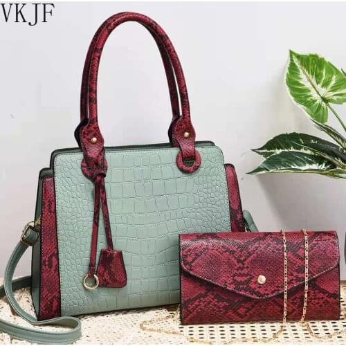 Luxury Quality Bags Female 2021 Fashion Shoulder Large Capacity Crossbody Bag Retro Snake Print Splicing Handbag Two Sets