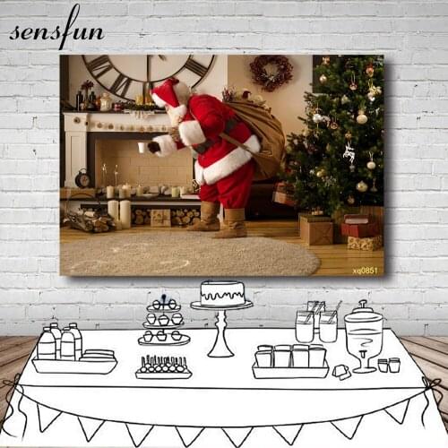 Sensfun Santa Claus Secretly Sending Gifts Backdrops Tree Indoor Christmas Day Party Photography Backgrounds Custom