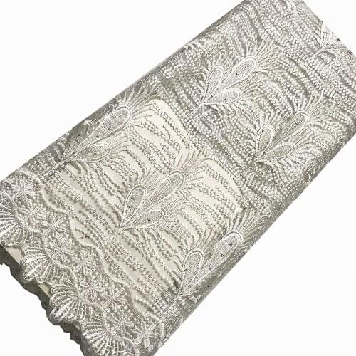 Rhinestone 5 Yards White Lace Fabric Organza African Tulle Swiss Voile Lace in Switzerland Nigerian Fabric KRL-6929