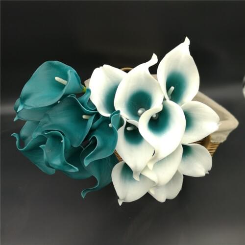 Oasis Teal Wedding Flowers Teal Blue Calla Lilies 10 stem Real Touch Calla Lily Bouquet Wedding Centerpieces Arrangement Decorat