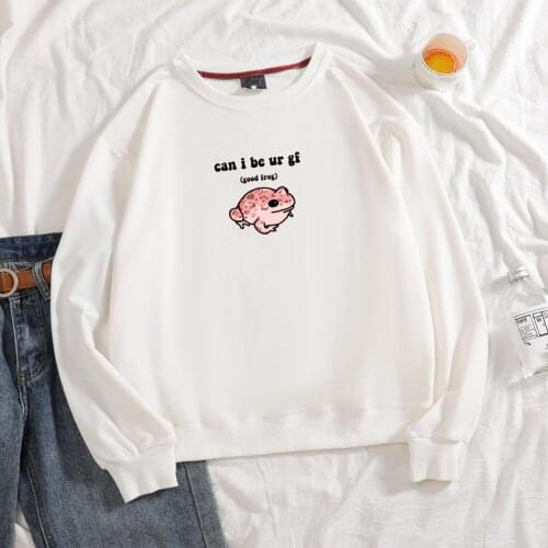 Pink Frog Sweatshirt Pullover Oversize Streetwear Casual Women Hoodie White Cotton Sweatsuit Korean Style Cute Hoodies for Girls