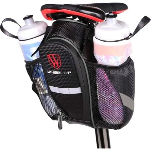 Waterproof Rear Under Seat Bike Saddle Bag, Double Bottle Pouch Bicycle Tail Pocket with Reflective Strip for MTB Mountain