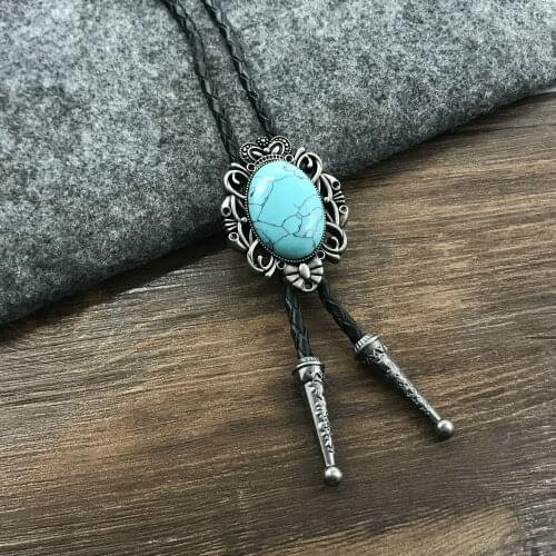 Western cowboy Bolo Tie natural glass tigers eye natural turquoise fashion mens casual bow tie crown suit accessory