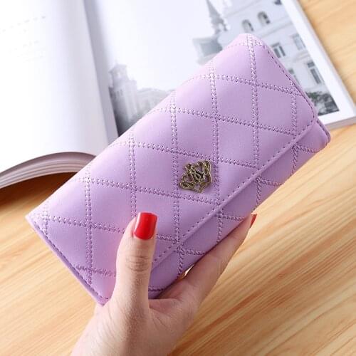 Womens Long Wallets PU Leather Crown Plaid Coin Pocket Purses Large Capacity Hasp Female Clutch Girls Money Phone Card Holder