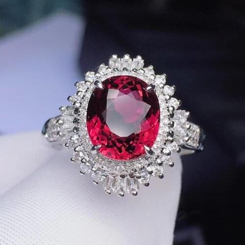 H617 Fine Jewelry Real 18K Gold AU750 100% Natural Red Tourmaline 3.05ct Gemstone Female Rings for Women Fine Ring