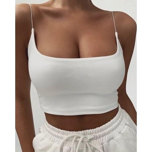 Female Vest, Girls Solid Color U-Neck Sleeveless Crop Tops Spaghetti Strap Camisole for Summer, S/M/L