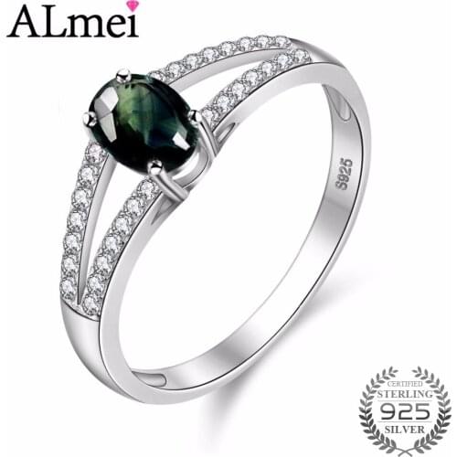 Almei Sapphire Dark Blue Beads Wedding Rings 925 Sterling Silver Diamond Fine Jewelry for Women Anillos De Plata 925 CJ038