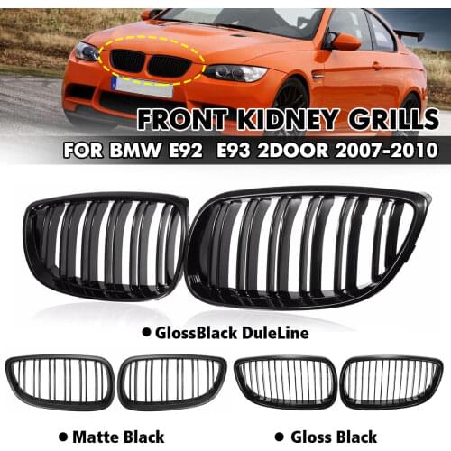 2 PCS Front Kidney Grilles Dual Slats Glossy Black For BMW E92 E93 328i 335i 2007 2008 2009 2010 2011-2014 Car Racing Grilles