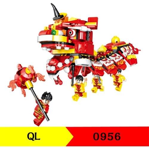 423pcs QL0956 Chinese New Year New Year Series Lion Dance New Year Childrens Puzzle Assembled Building Block Toys Gifts