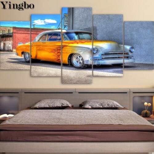 5 Piece 5d diy square round diamond painting Yellow Personality Vintage Cars full drill embroidery diamond mosaic Home Decor