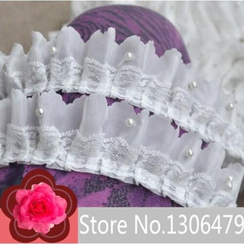 5 Yard/Lot White Chiffon Beaded Lace Trim Diy Handmade Wedding Dress Clothes Accessory Decoration Lace Fabric 5cm Wide,RS769