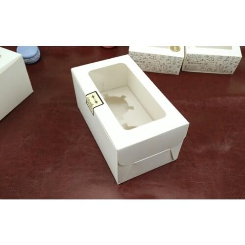 50pcs 16*9*7.5cm 2 grid Packaging White cardboard Paper Muffin window Box For Candy\Cake\Dessert \party Packing boxes