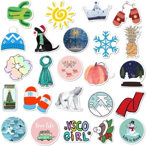 New 50pcs Cartoon Simple Winter Stickers Diy Skateboard Luggage Phone Decals Gift
