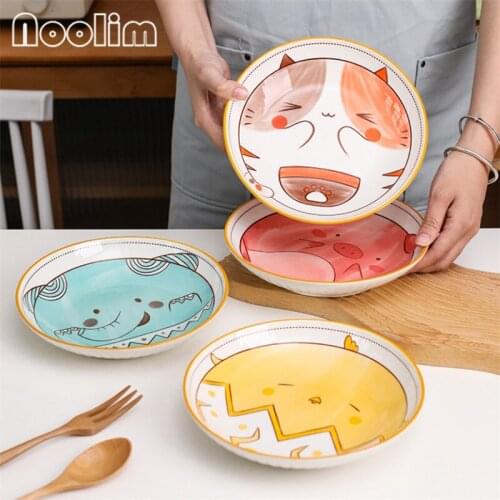 8 Inch Japanese Ceramic Cartoon Rice Salad Bowl Kitchen Dinner Steak Plate Restaurant Cute Animal Fruit Dessert Dish Tableware