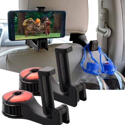 Car Hooks Car Seat Back Hooks with Phone Holder Universal Vehicle Car Headrest Hooks Hanger with Lock and Phone Bracket