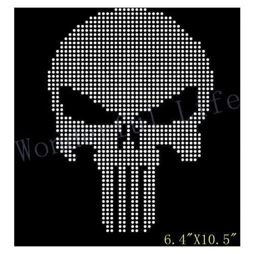 Free Shipping punisher face hotfix rhinestone Iron On heat transfer bling transfer for clothing