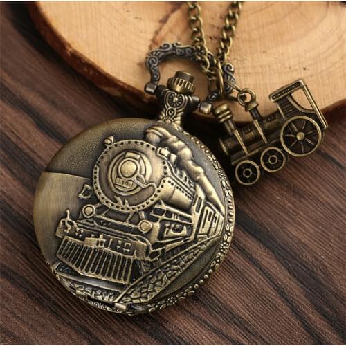 Bronze Pendant Accessory Steampunk Train Quartz Pocket Watch Antique Clock Gifts Men Women Kids