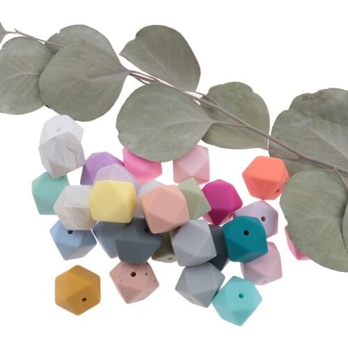 250pcs Silicone Beads Hexagon17mm Baby Teether Teething Necklace Bead Food Grade Silicone Teethers DIY Pacifier Clips Beads