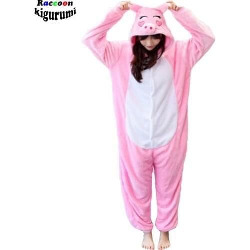 Women Pajama Cartoon Kigurumi Anime Pig Onesie Flannel Jumpsuit Funny Sleepwear Women Girl Festival Outfit Fancy Suit Adults