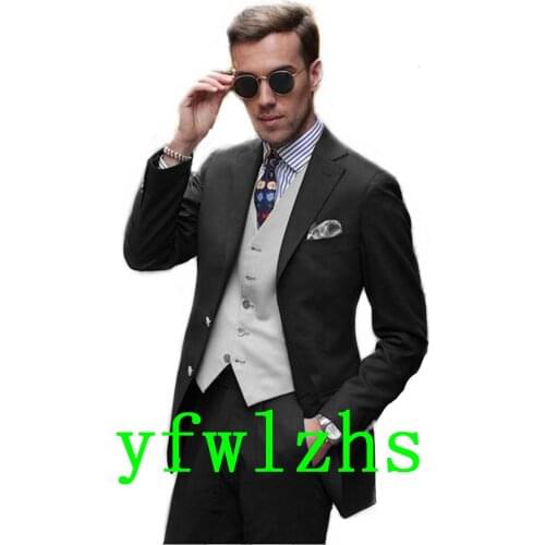 Handsome Groomsmen Notch Lapel Groom Tuxedos Wedding Dress Men Suits Blazer Prom Dinner (Jacket+Pants+Tie+Vest) A681