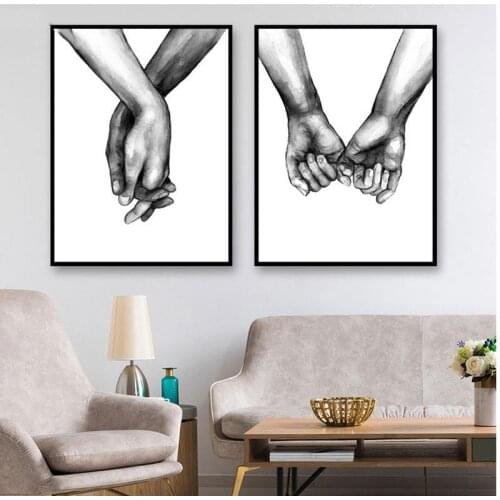 Hot Black and White Love Holding Hands Canvas Painting Wall Art Pictures Nordic Posters Prints Livin