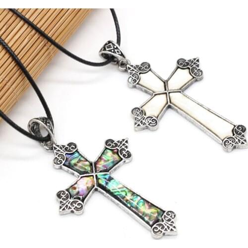 Hot Selling Natural Shell Cross Alloy Pendant Necklace DIY Personalized Rock Necklace Sweater Chain Personalized Gift Making